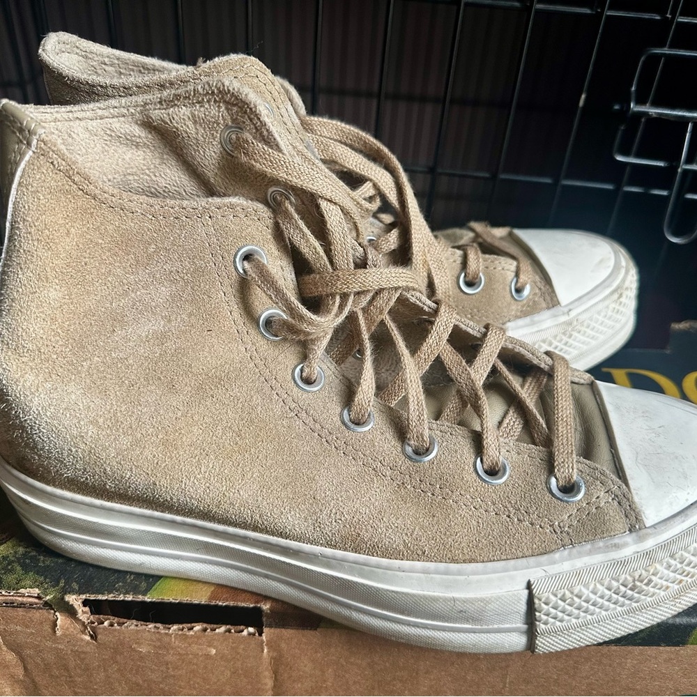 Converse Canvas High-Tops in Beige and White